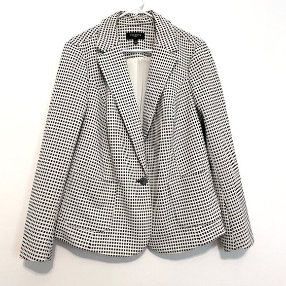 TALBOTS Plus Size Textured Checked Blazer Cream Black Check One Button Jacket 1X - Picture 2 of 16